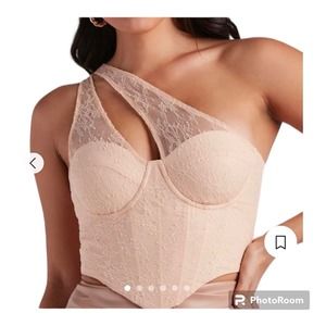 Windsor Corset Top Beige Size Small One Shoulder Lacey NWT